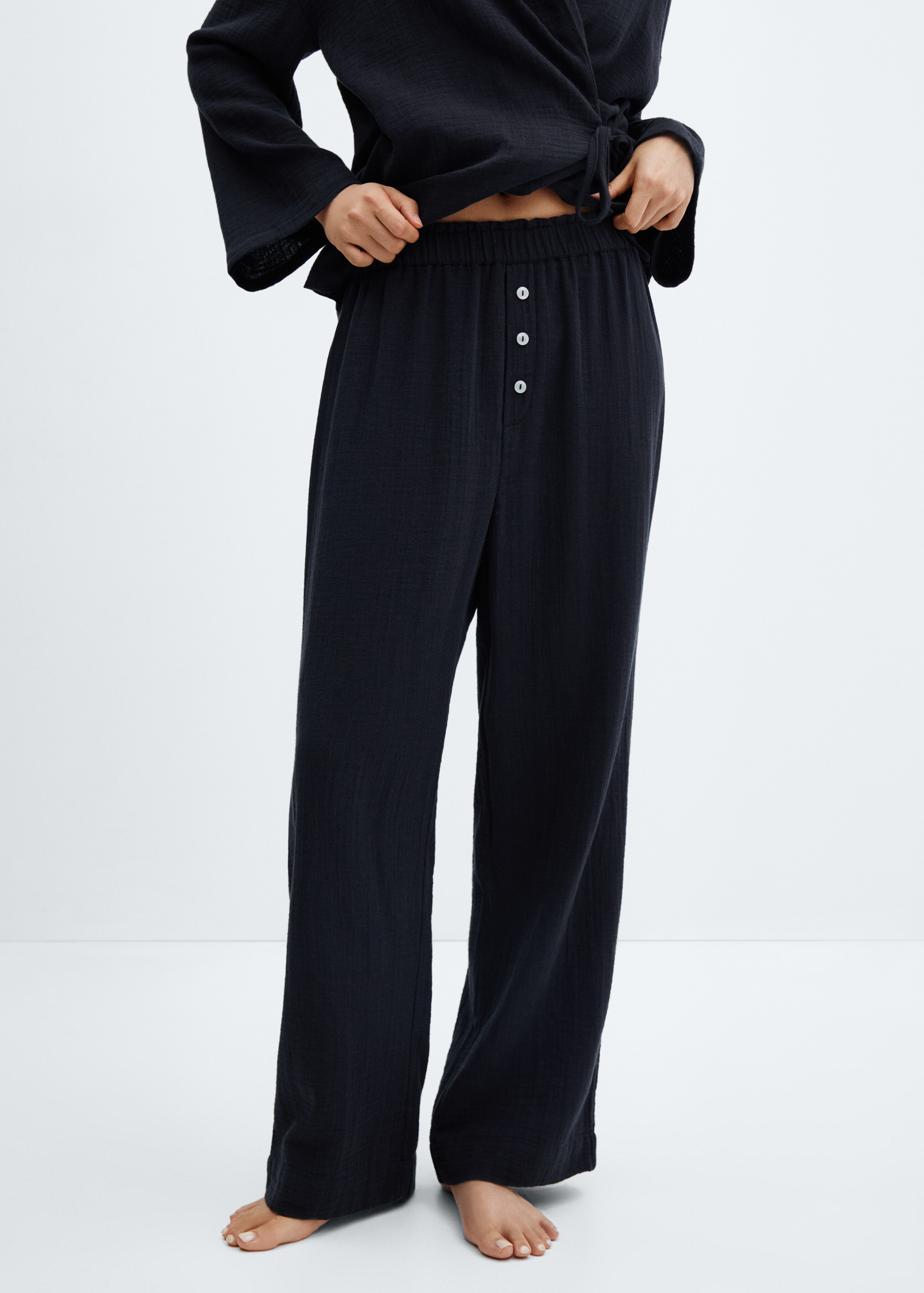Pyžamové kalhoty z bavlněného šifonu - Náhled ve středové rovině
