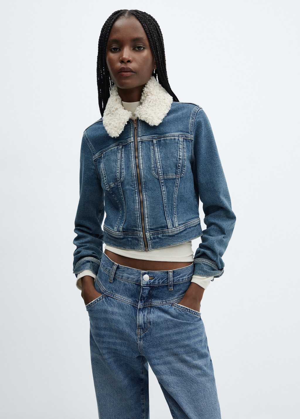 Denim jacket with shearling collar  - Medium plane