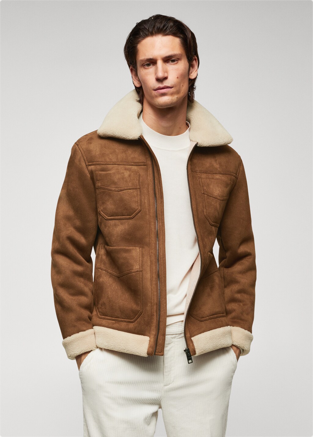 Jacket with shearling-effect lining - Medium plane