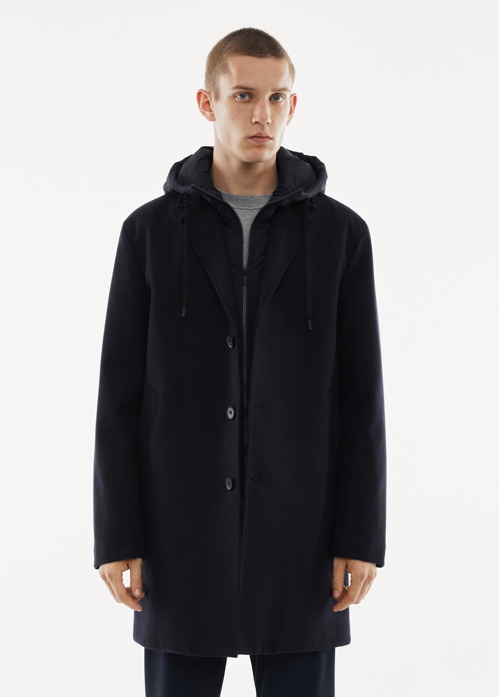 Detachable hood wool coat