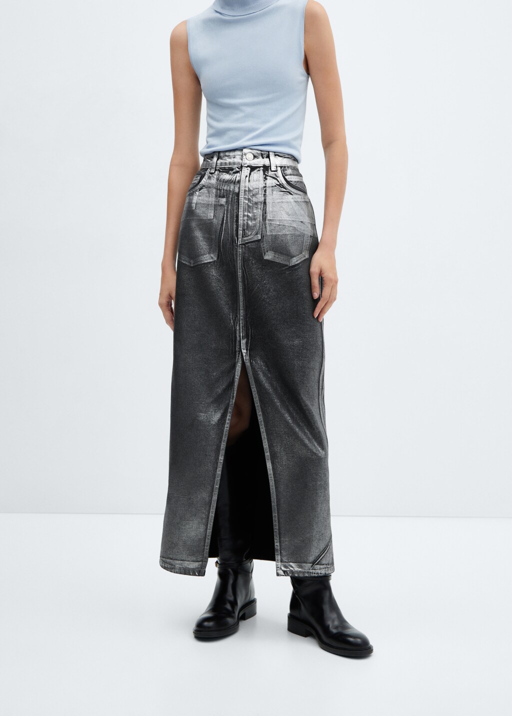 Long foil denim skirt - Medium plane