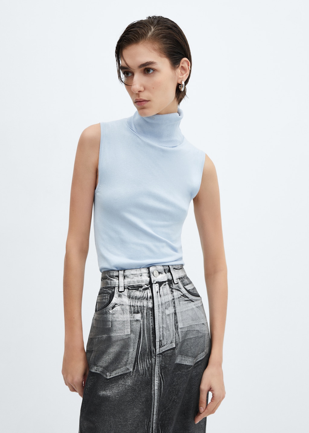 Long foil denim skirt - Details of the article 1