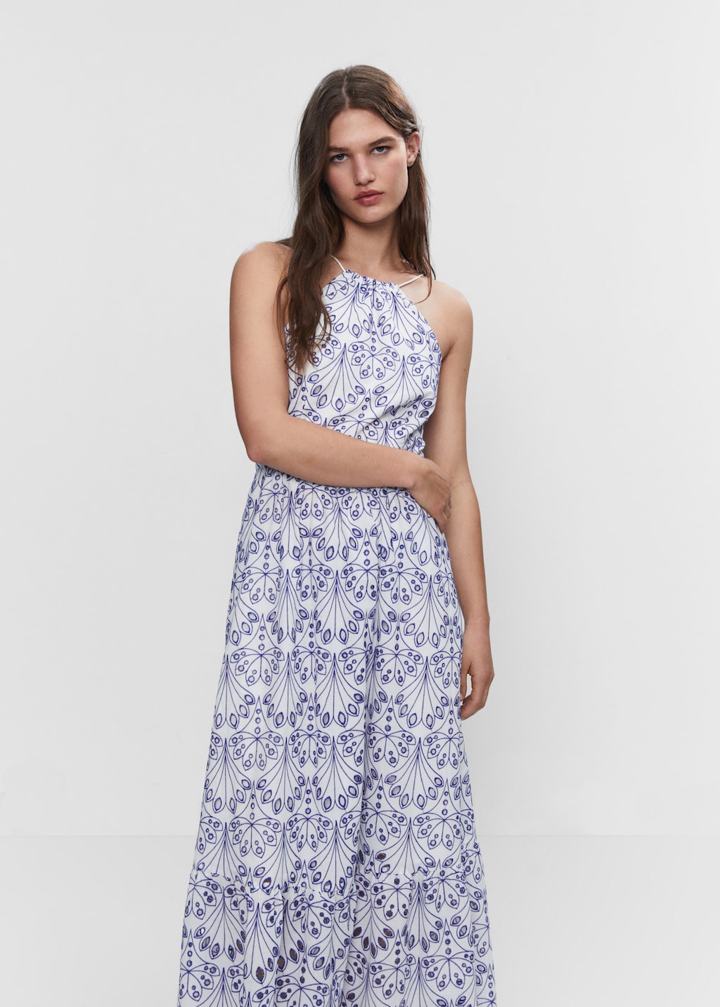 Embroidered halter-neck dress - Medium plane