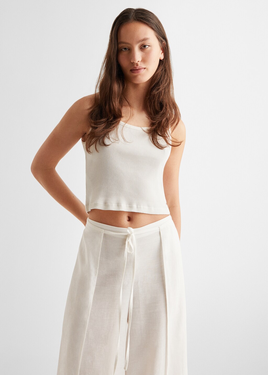 Side slit linen-blend trousers - Details of the article 2