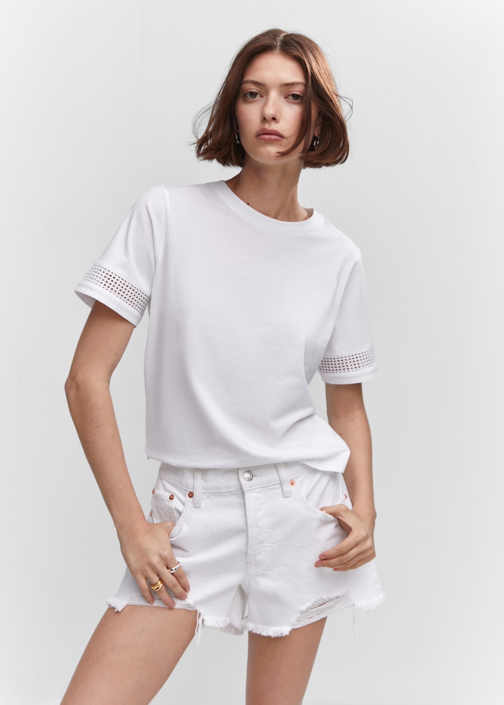 Sleeve detail t-shirt - Woman | MANGO OUTLET USA