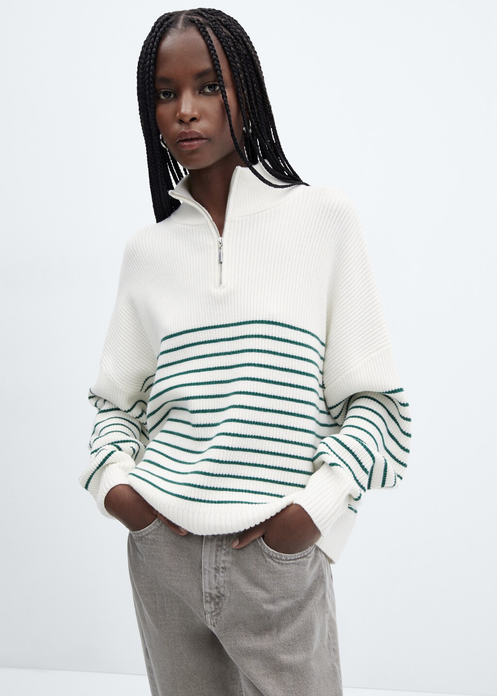 Pull-over zippé rayures - Plan moyen