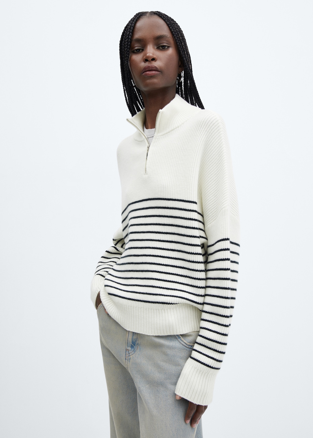 Striped sweater with zip - Medium plane