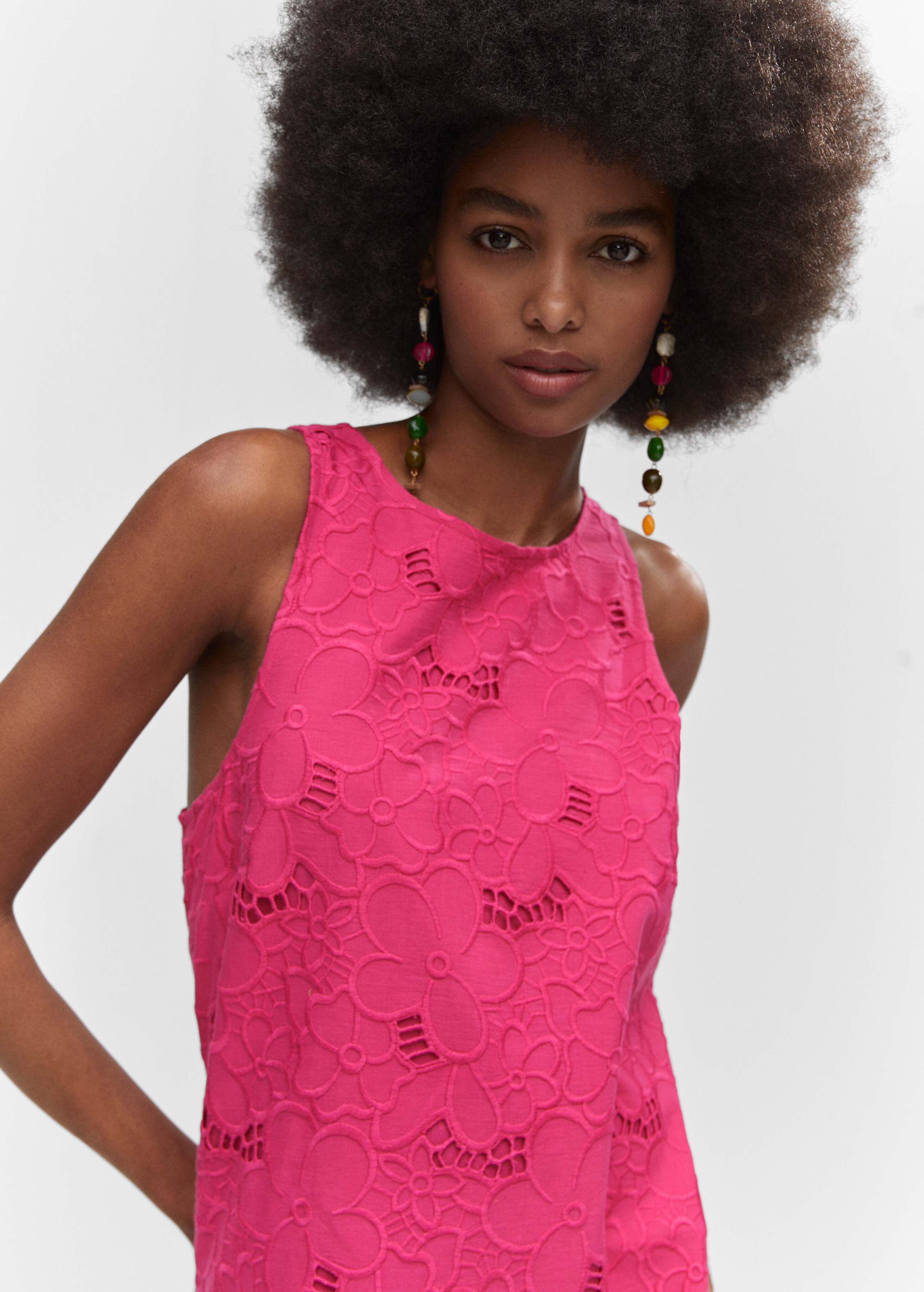 Cotton dress with openwork detail  - Details of the article 1