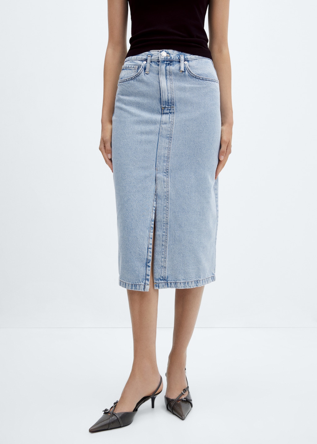 Denim midi-skirt - Medium plane