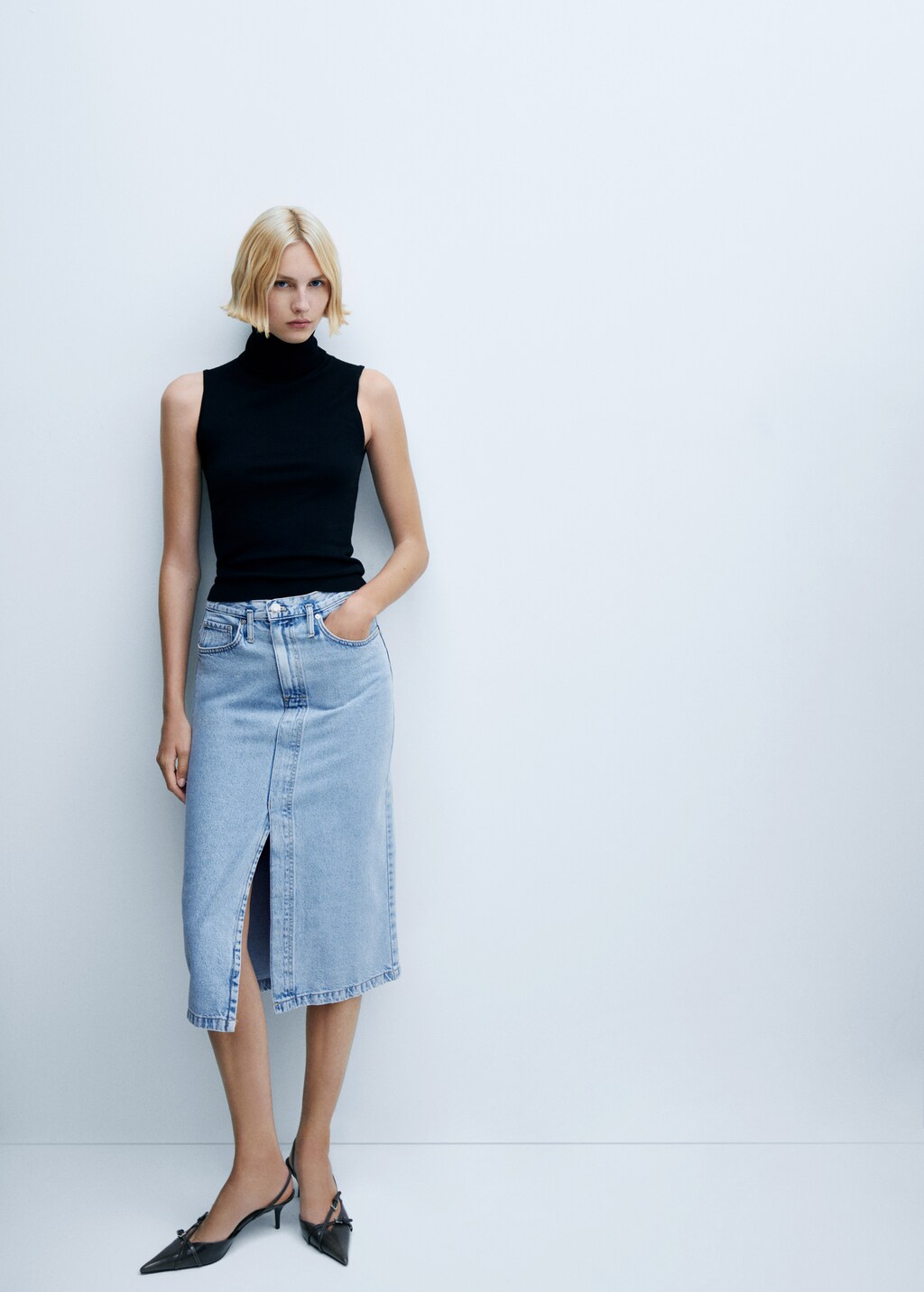 Denim midi skirt