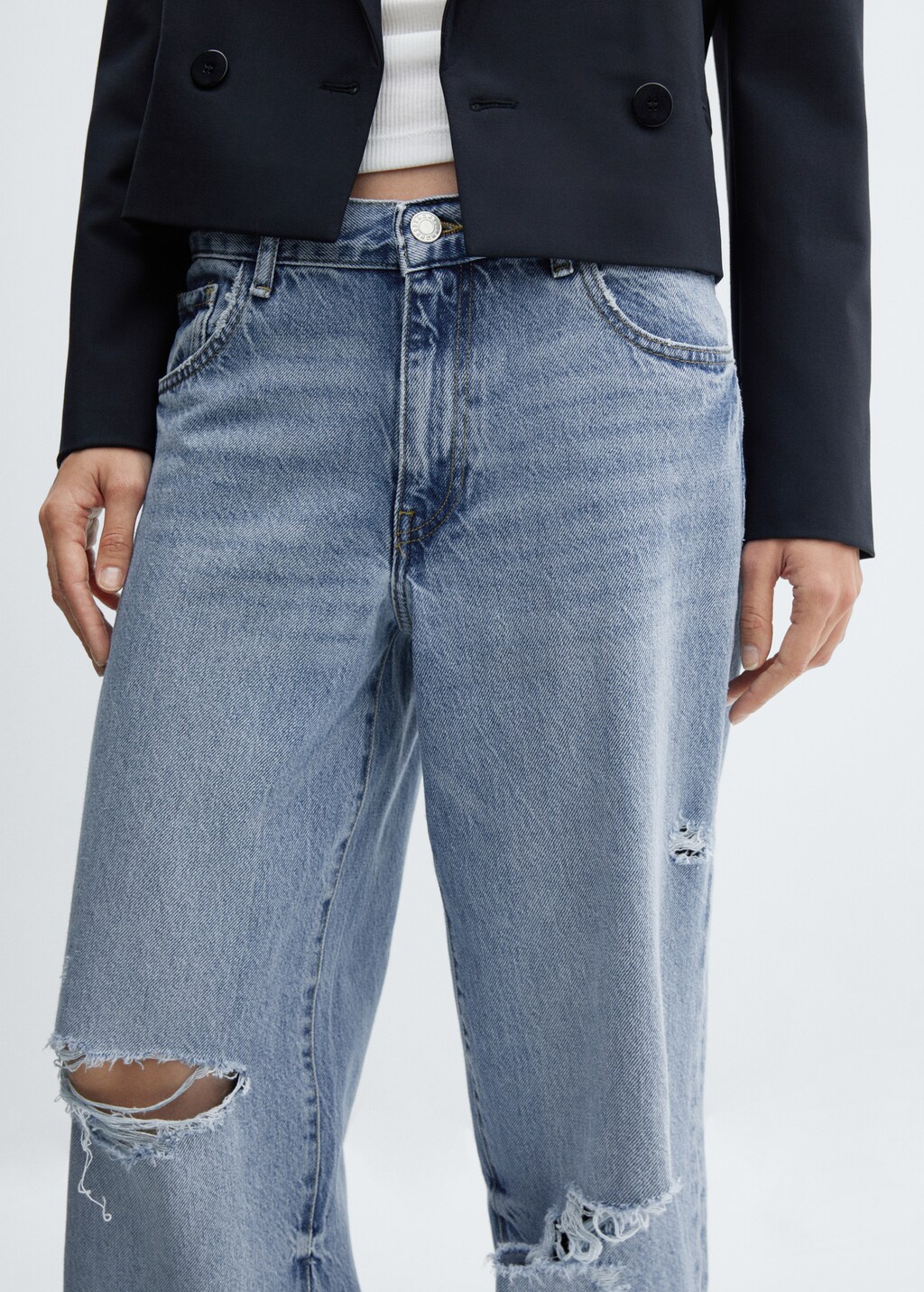 Wideleg jeans met decoratieve scheuren - Detail van het artikel 4