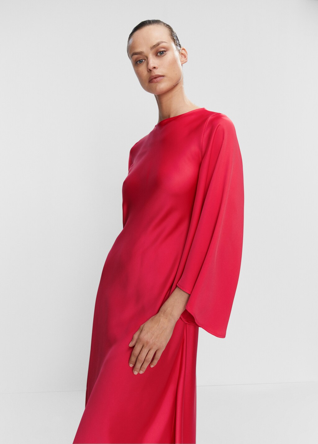 Flared-sleeve satin dress - Details of the article 2