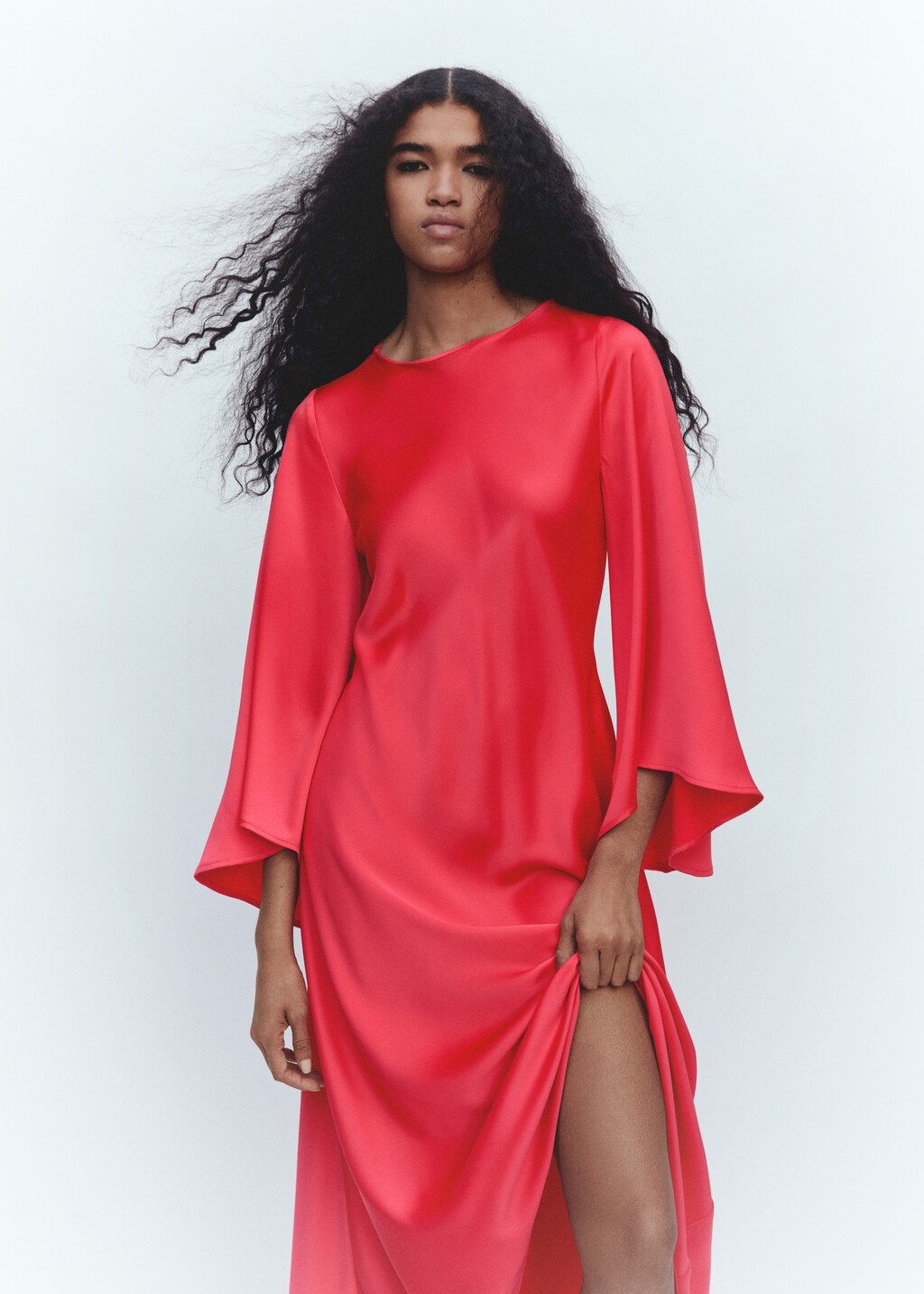 Flared-sleeve satin dress - Details of the article 6