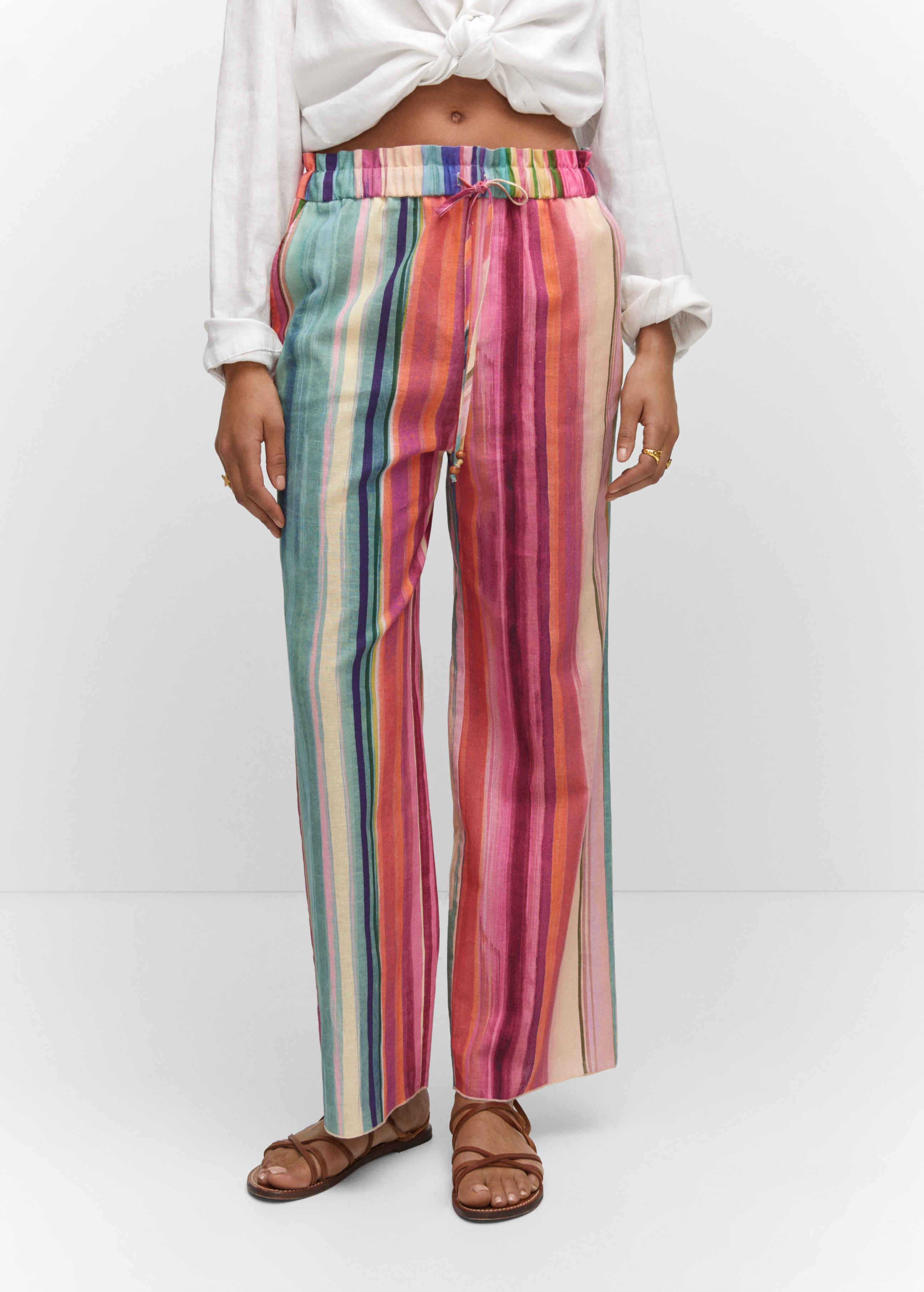 Multi-coloured striped linen trousers - Medium plane