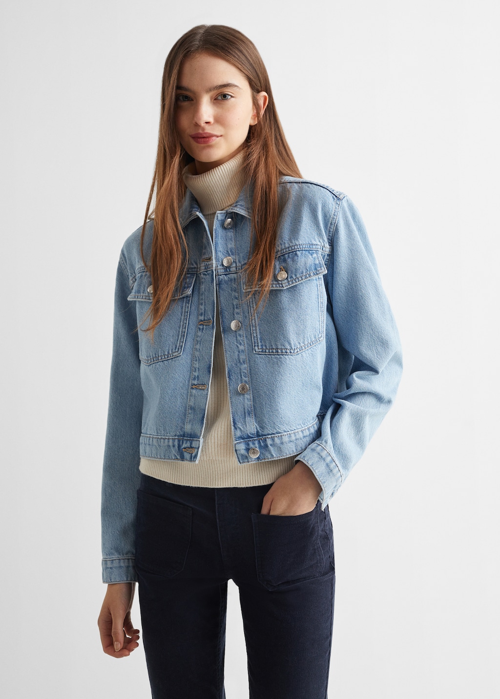 Short cropped denim jacket online