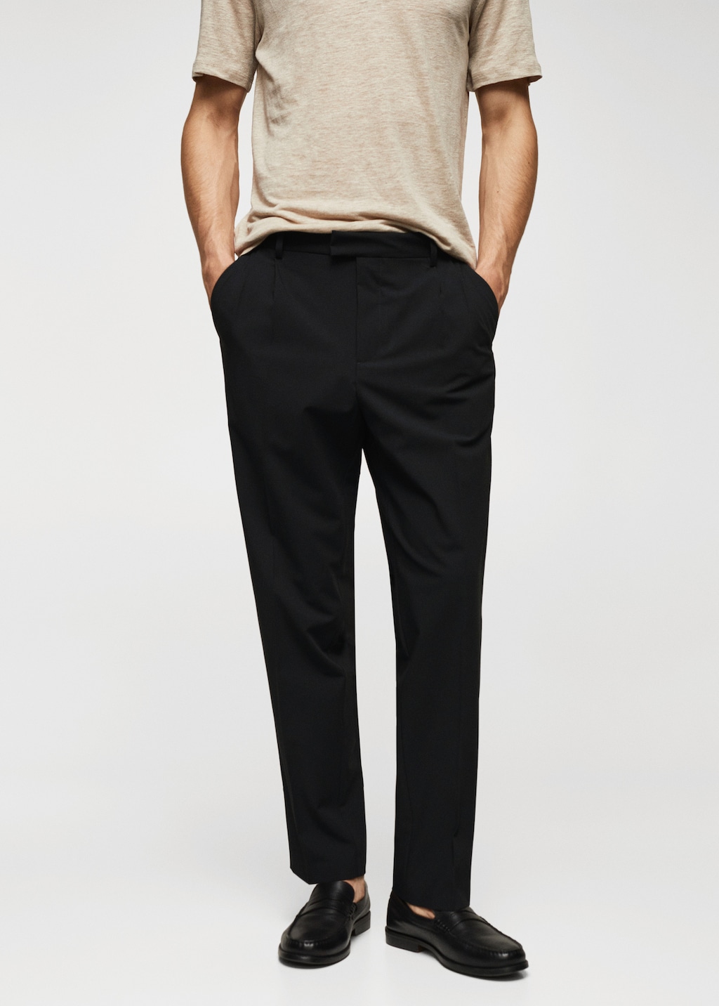 Regular fit pleated cotton trousers - Medium plane