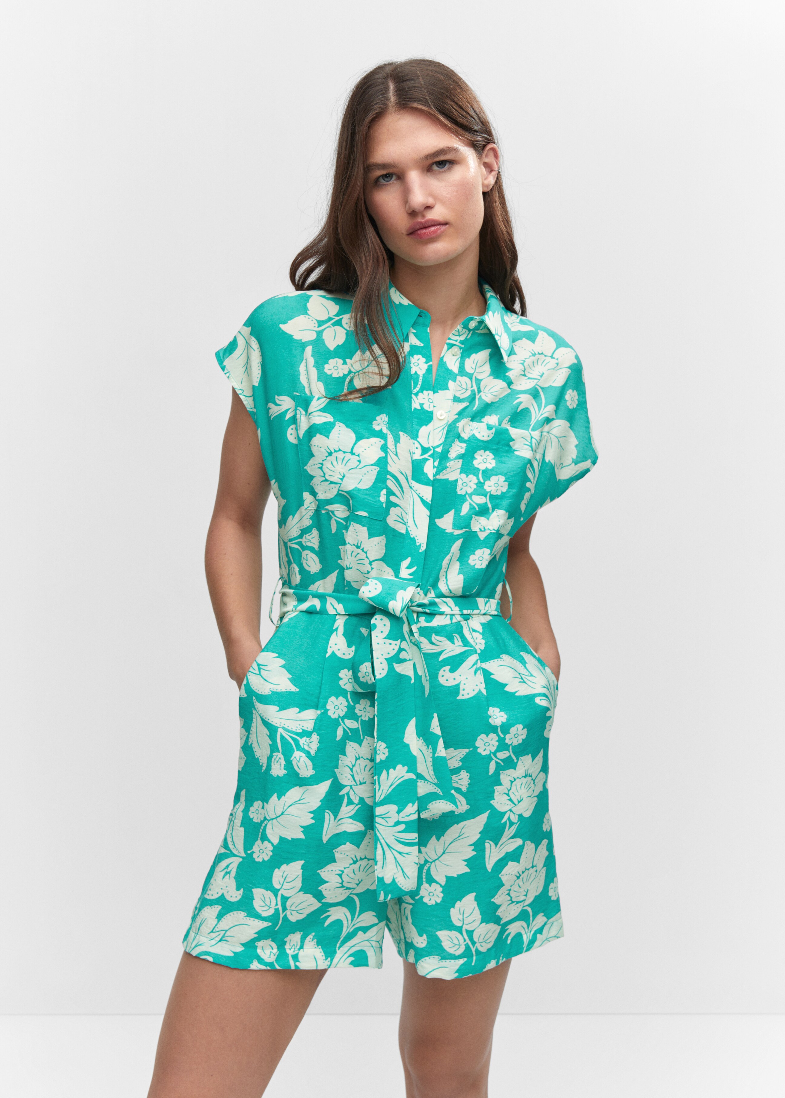 Floral-print jumpsuit with tie - Medium plane