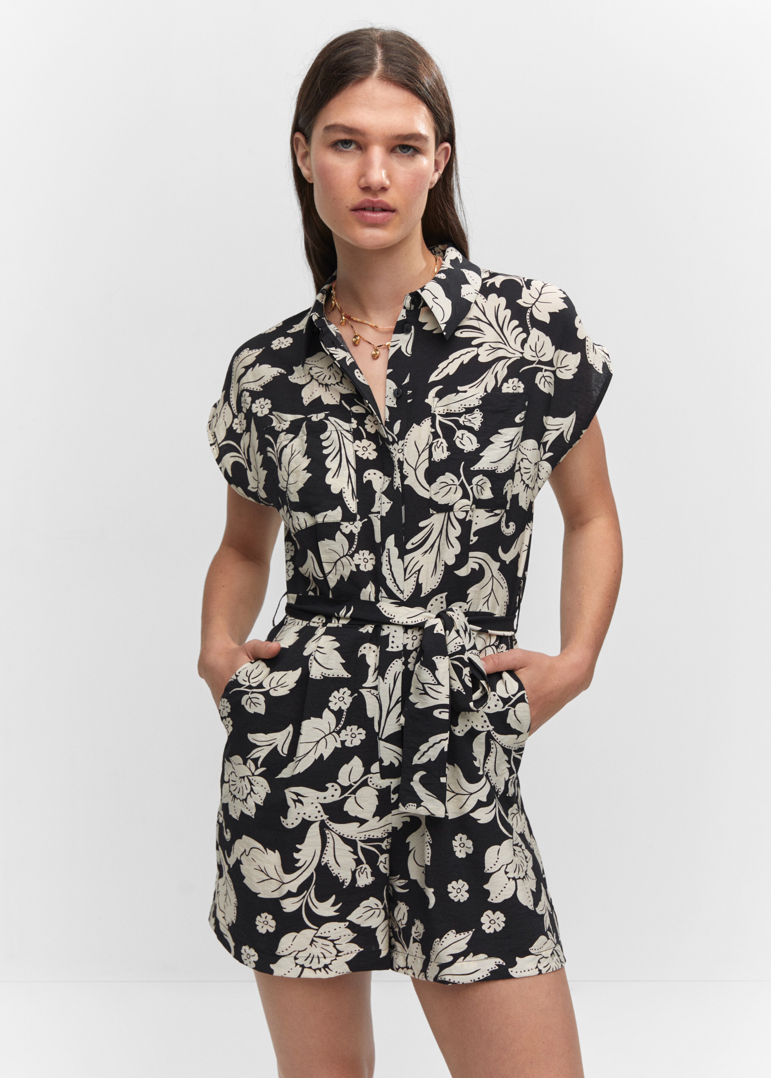 Floral-print jumpsuit with tie - Medium plane
