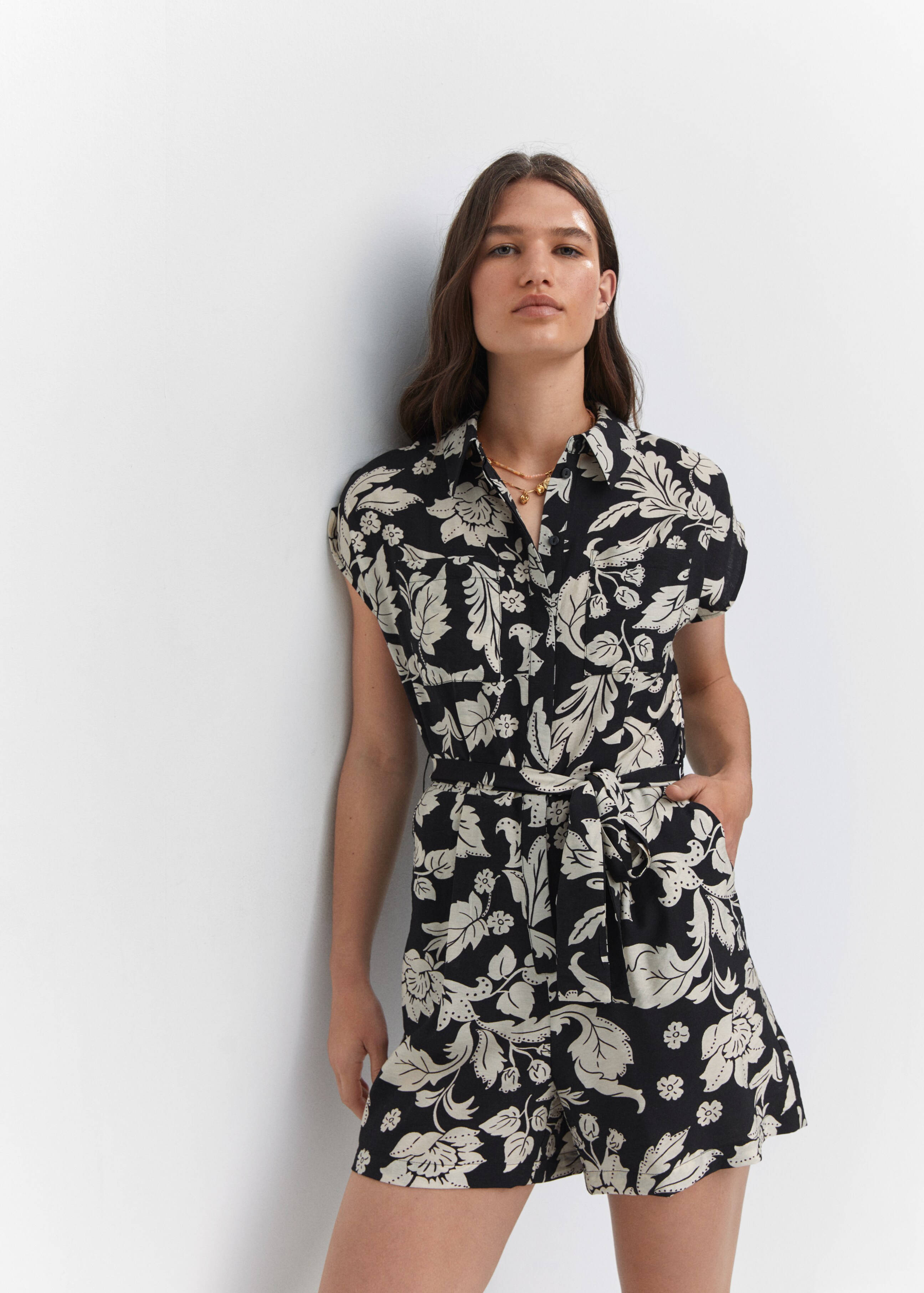 Floral-print jumpsuit with tie - Details of the article 2