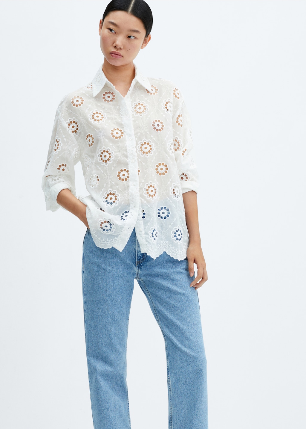 Embroidered openwork shirt - Medium plane