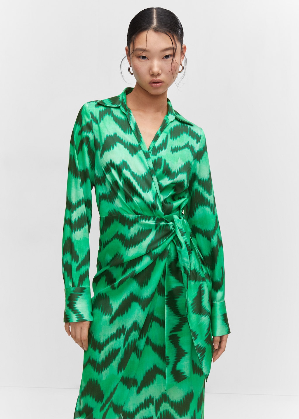 Printed satin shirt dress - Medium plane