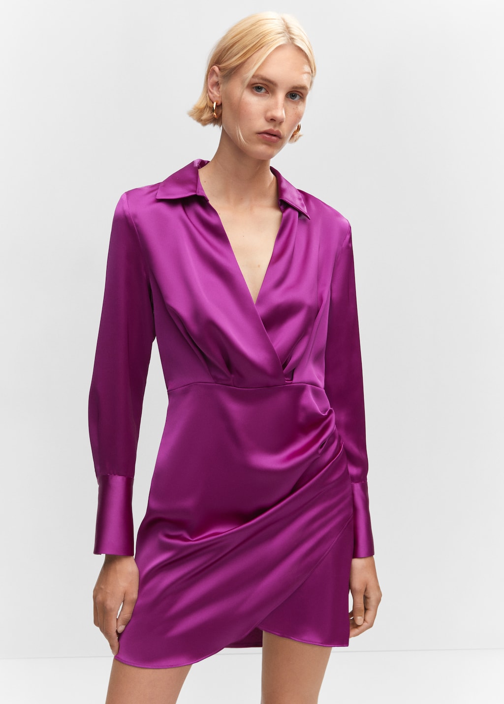 Satin wrap shirt dress - Medium plane