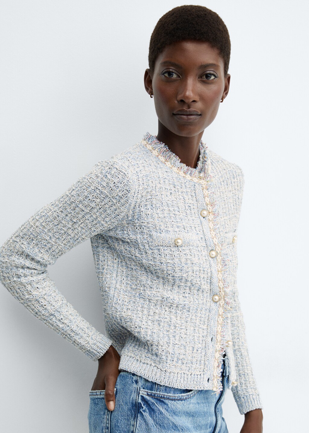 Tweed cardigan with jewel button - Details of the article 1