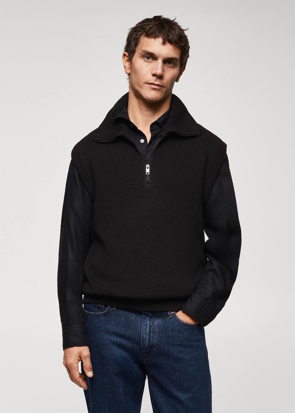 Perkins-neck gilet with zip  - Medium plane