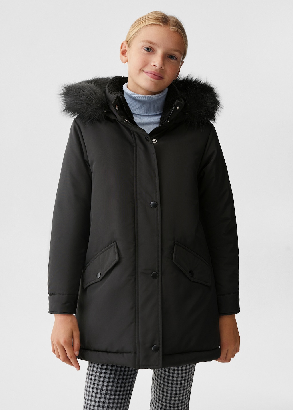 Water-repellent coat with fur-effect hood - Medium plane