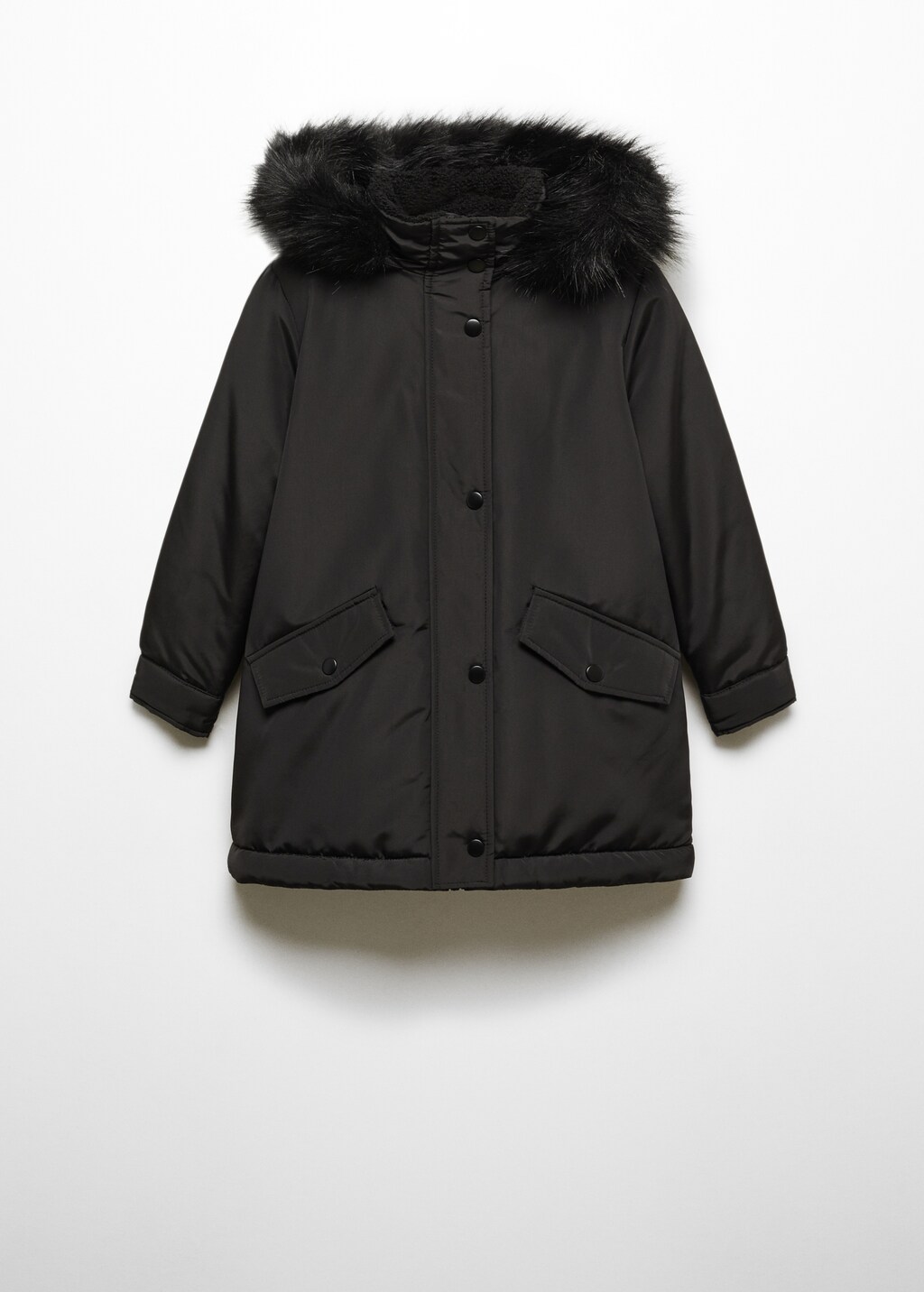 Water-repellent coat with fur-effect hood - Article without model