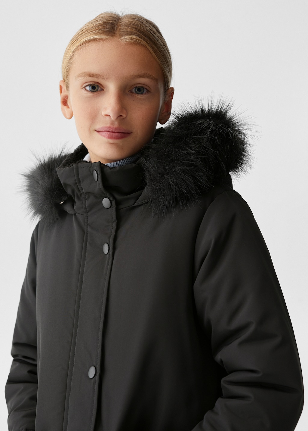 Water repellent coat with fur effect hood Girls MANGO OUTLET Croatia