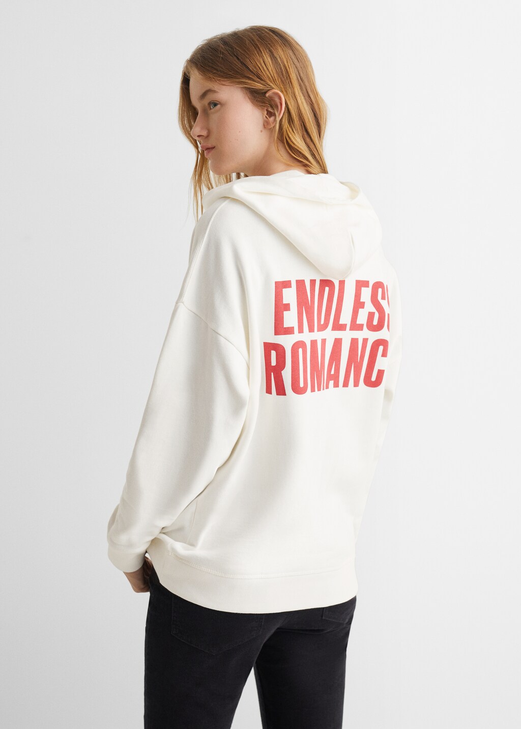 Gemustertes Sweatshirt mit Aufschrift - Rückseite des Artikels