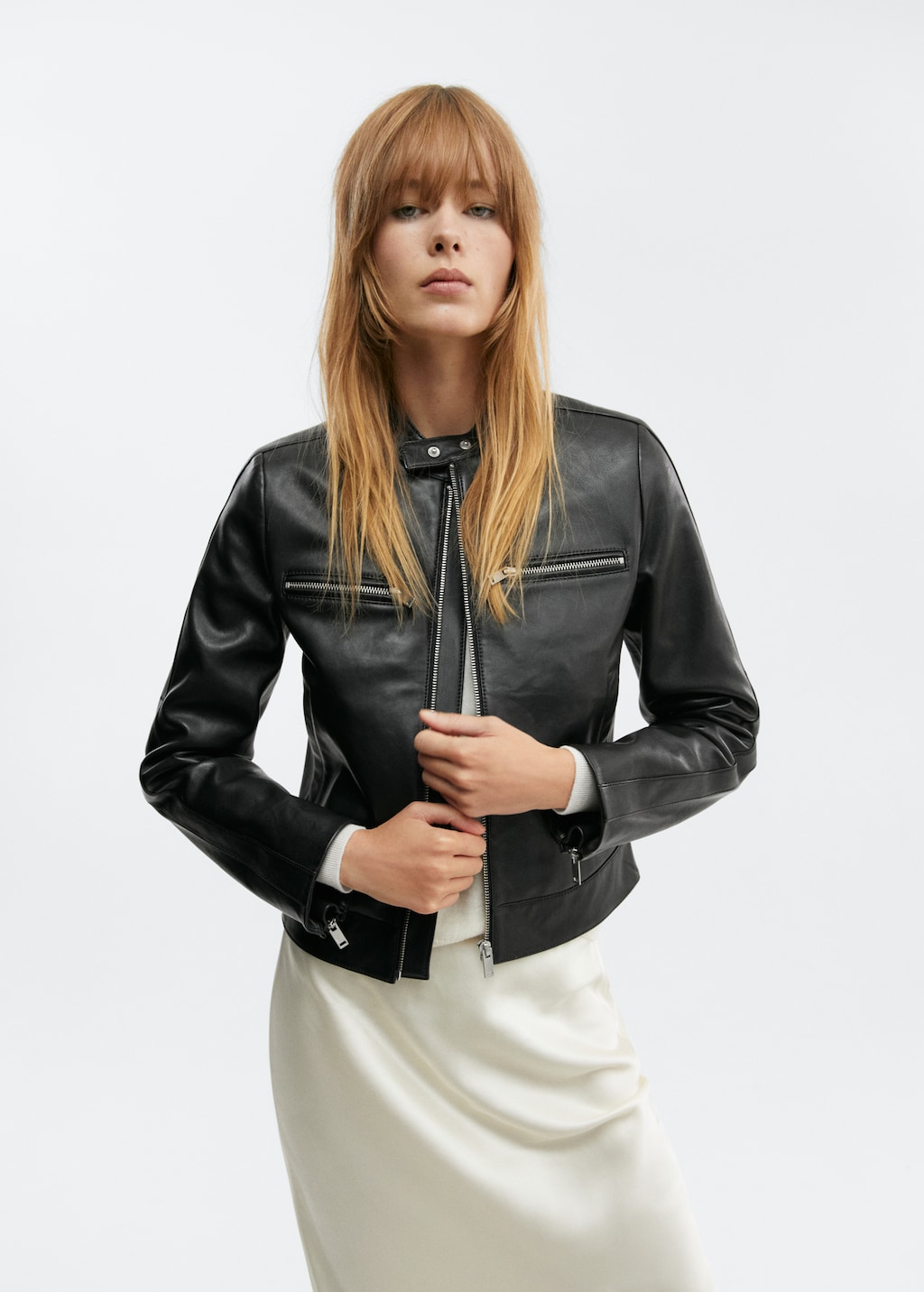 Zipper leather biker jacket - Women | MANGO OUTLET USA