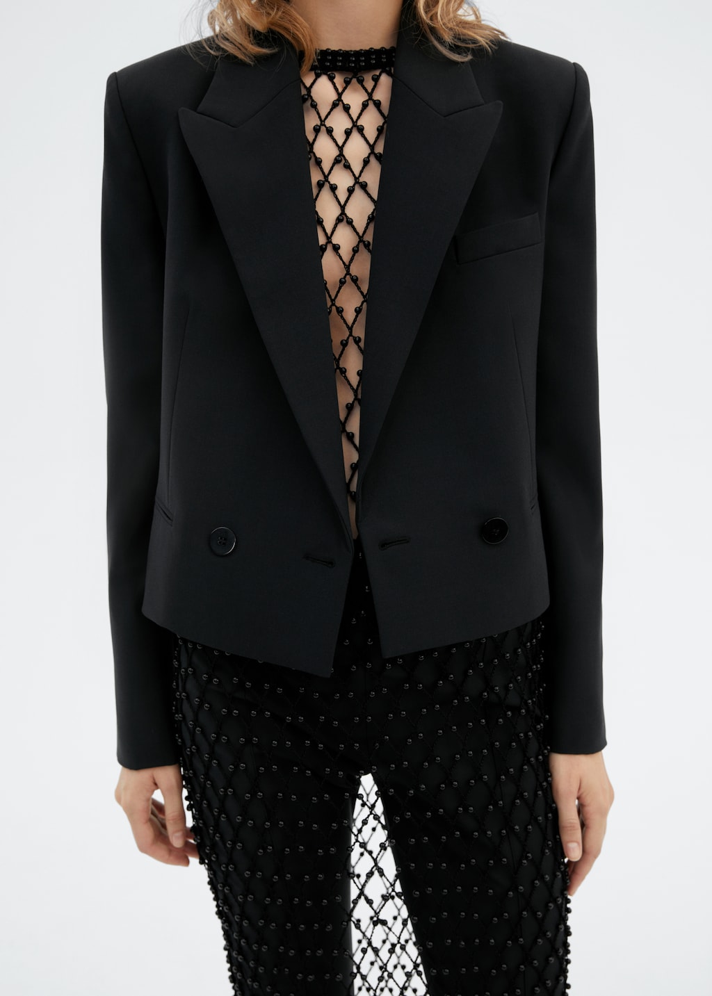 Cropped jacket with lapel  - Medium plane