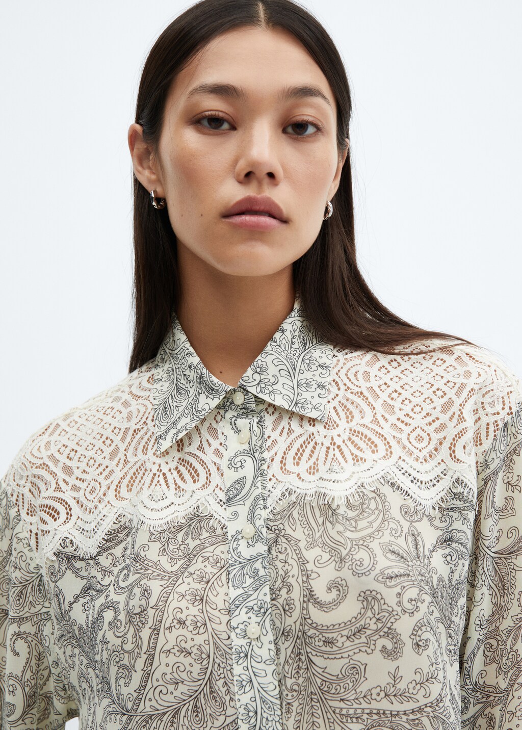 Paisley-print lace-detail shirt - Details of the article 1