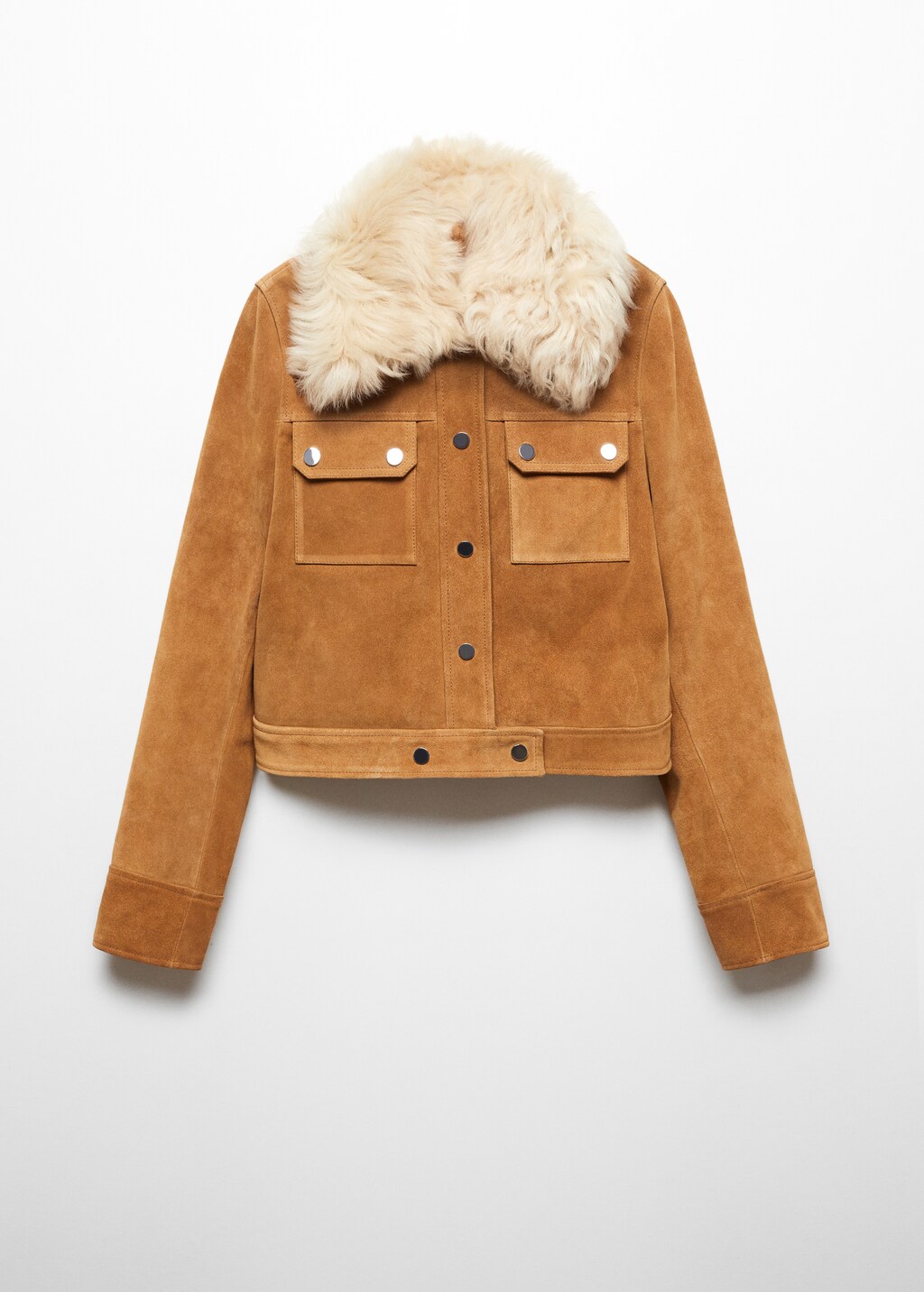 Suede jacket with fur-effect collar - Article without model