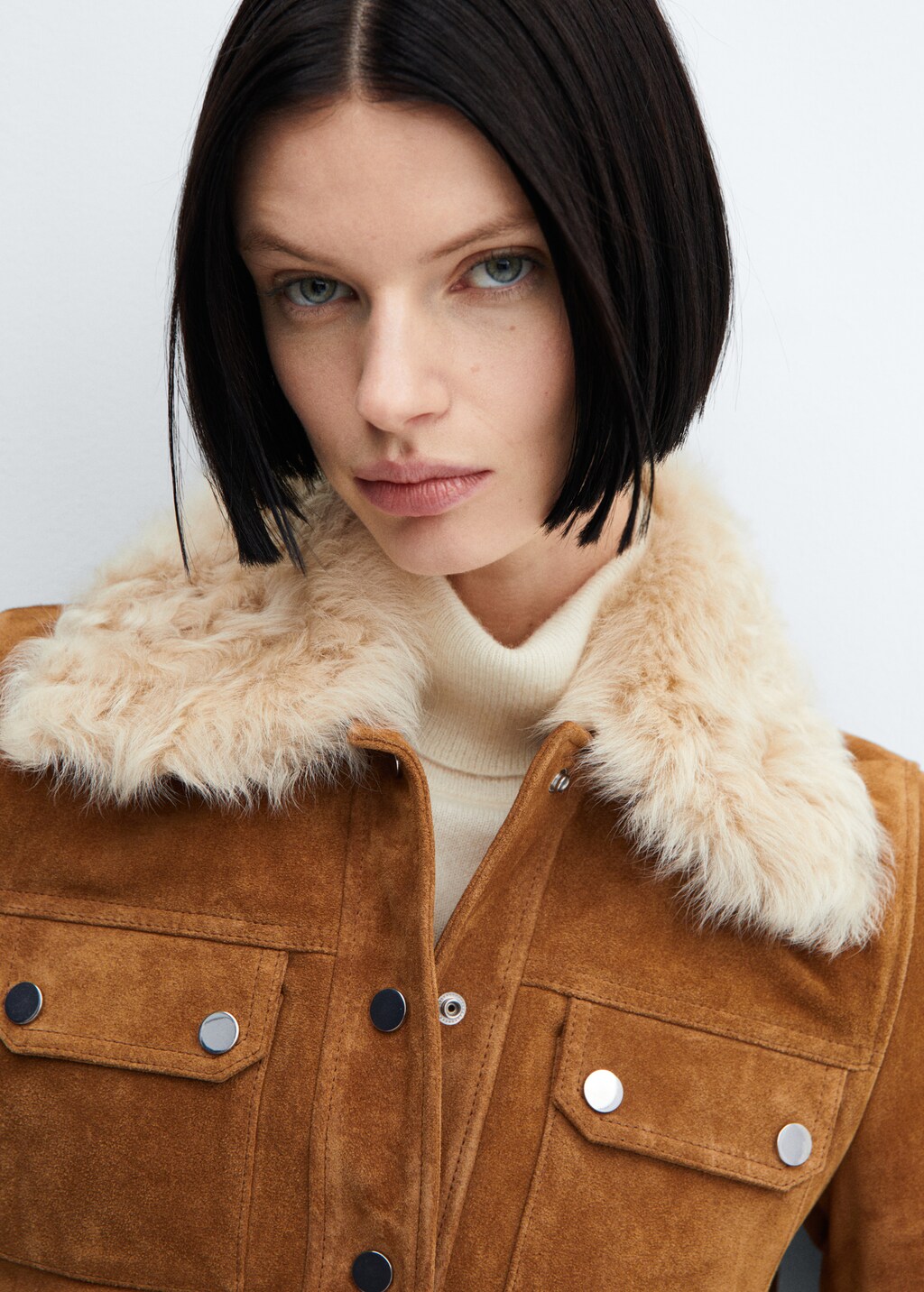 Suede jacket with fur-effect collar - Details of the article 1