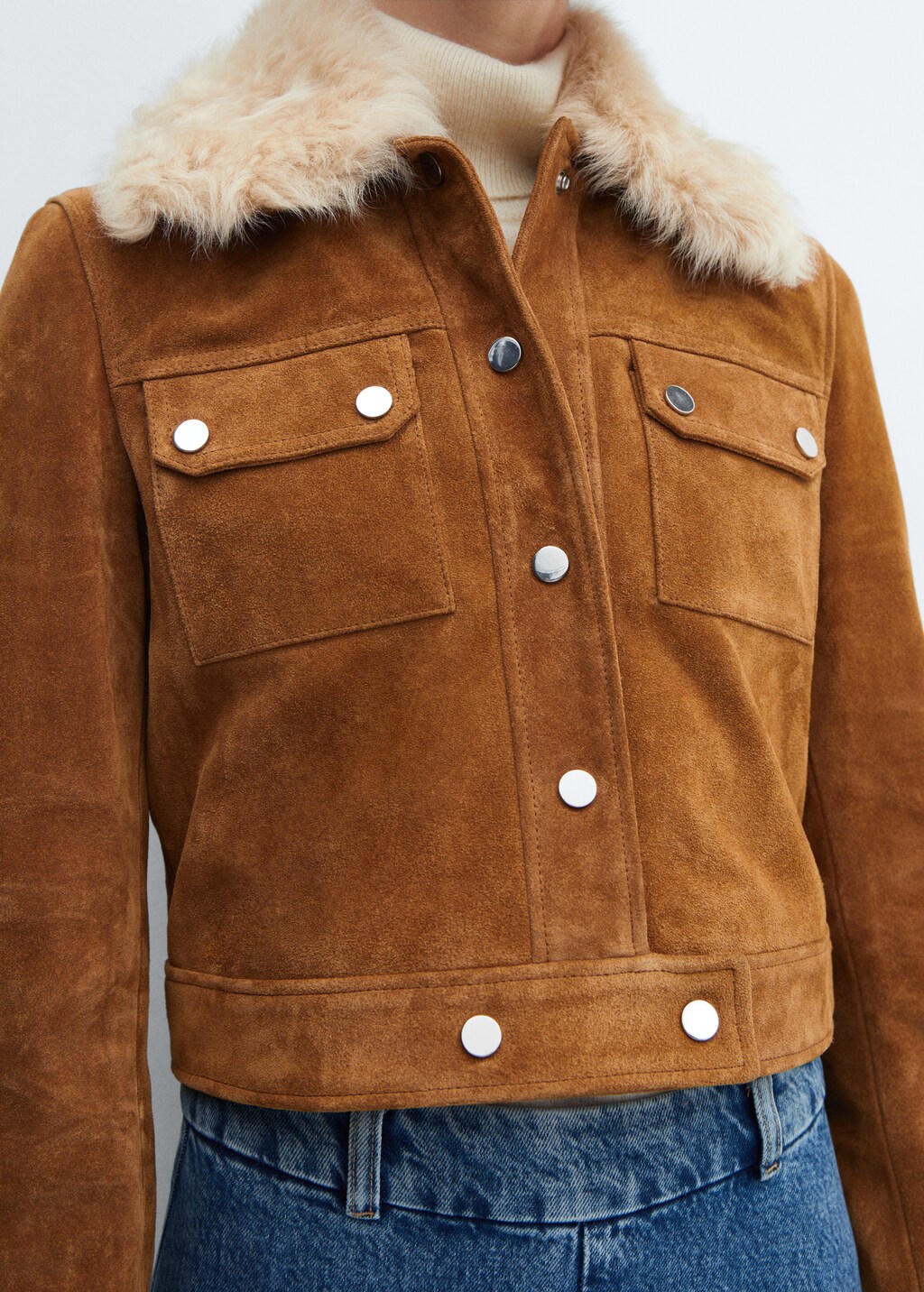 Suede jacket with fur-effect collar - Details of the article 6