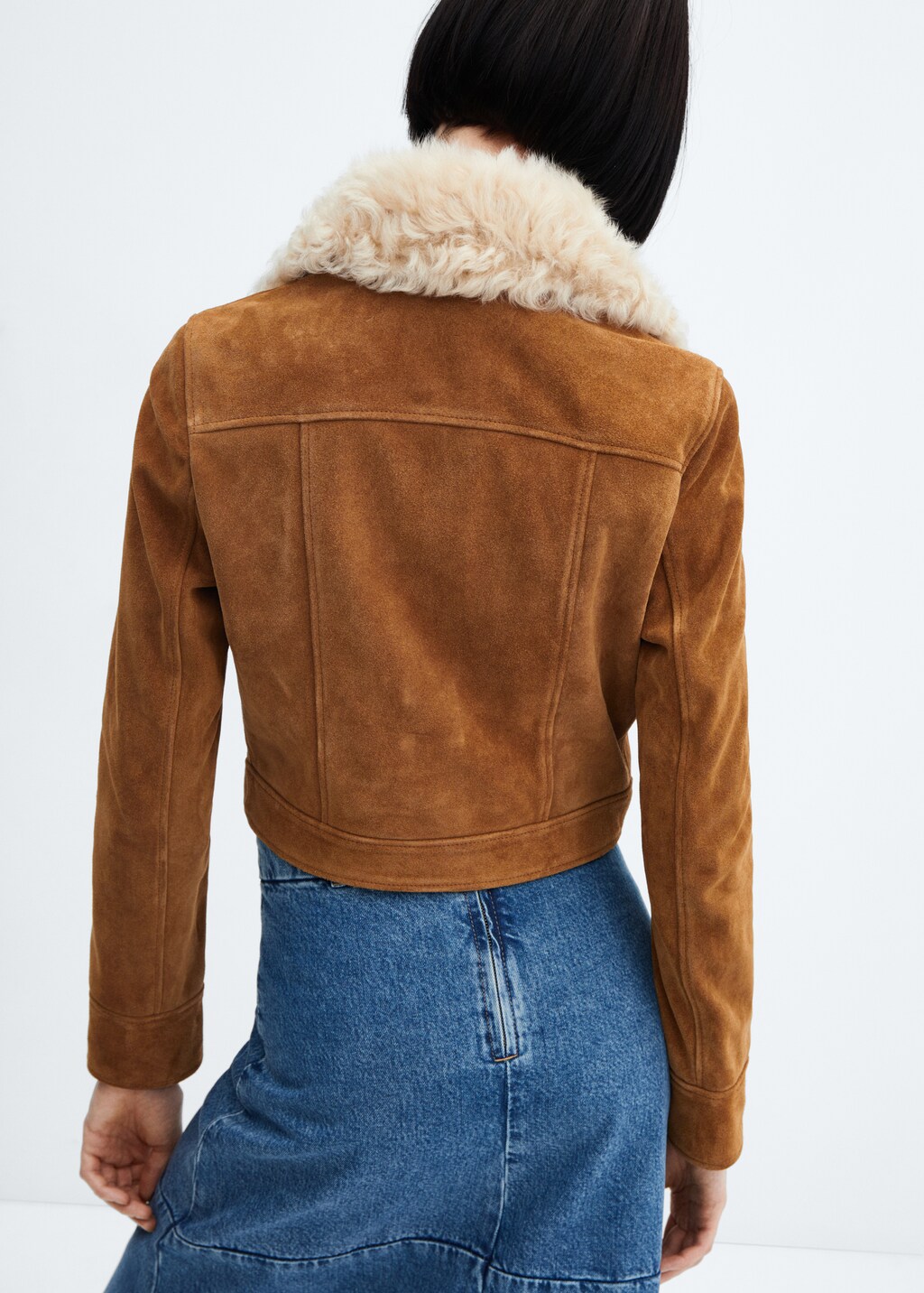 Suede jacket with fur-effect collar - Reverse of the article