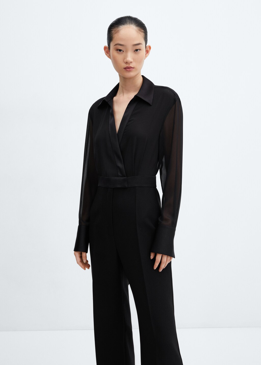 Long jumpsuit with shirt collar - Medium plane