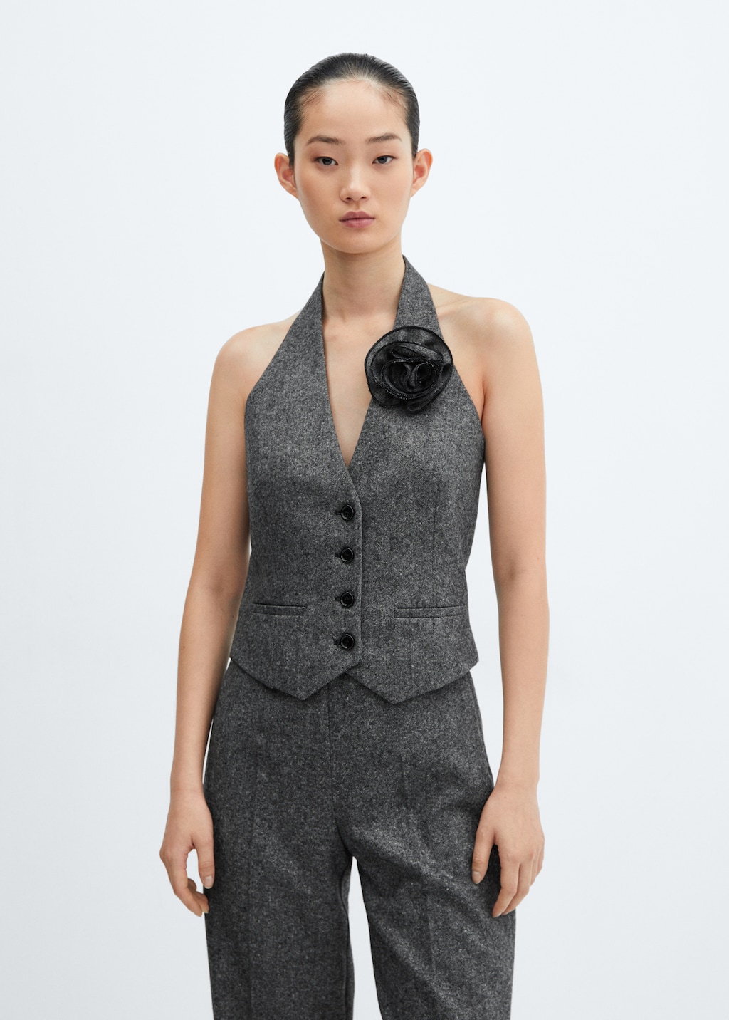 Check wool-blend suit waistcoat - Medium plane