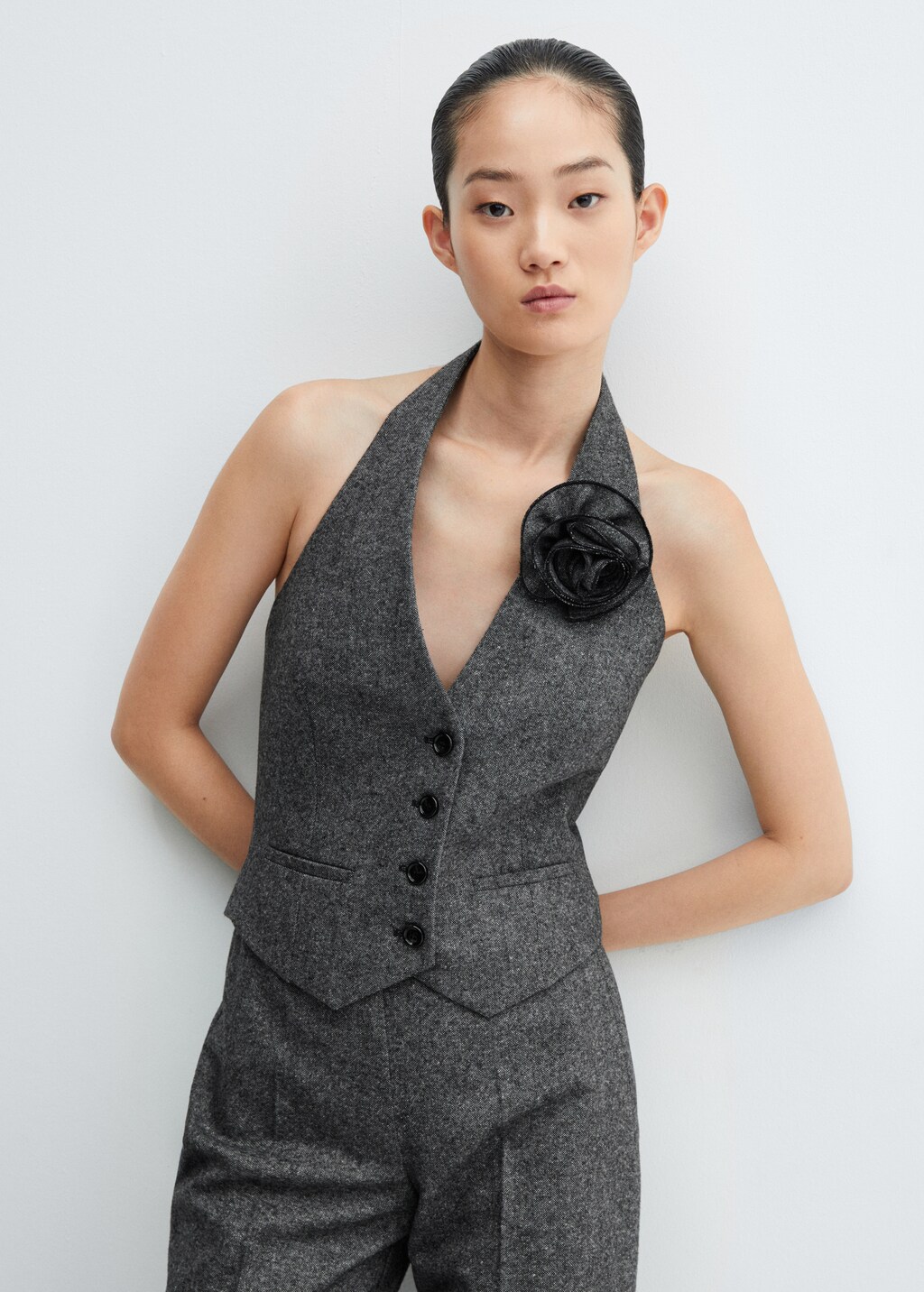 Check wool-blend suit waistcoat - Details of the article 2