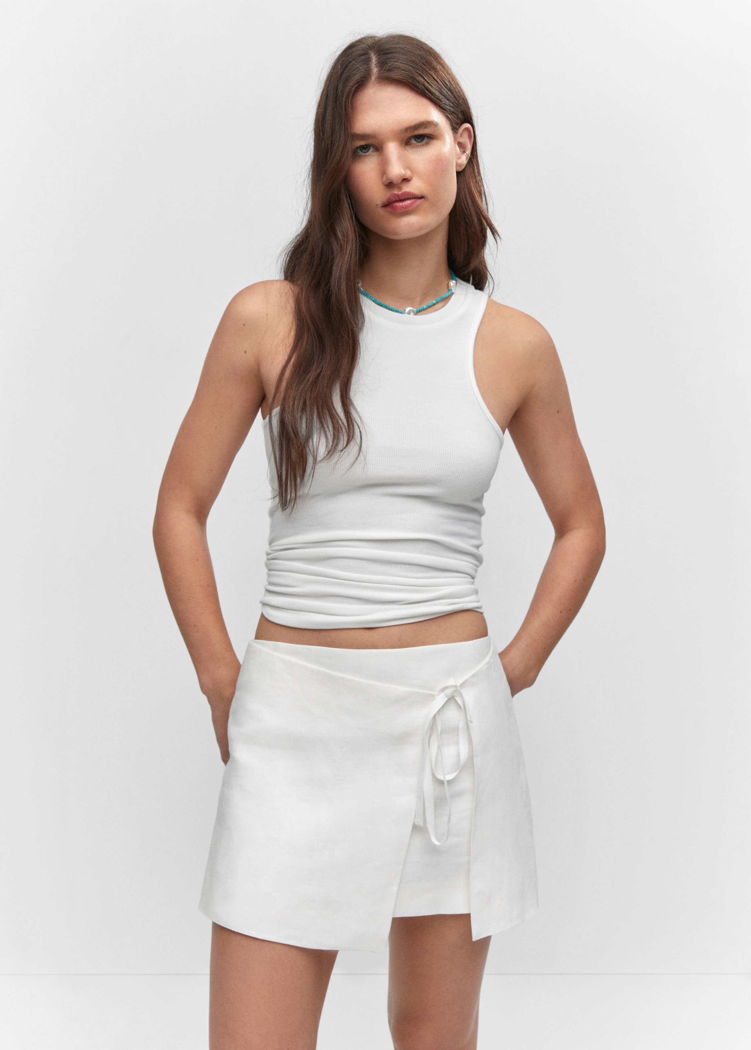 Linen-blend wrap skirt - Medium plane