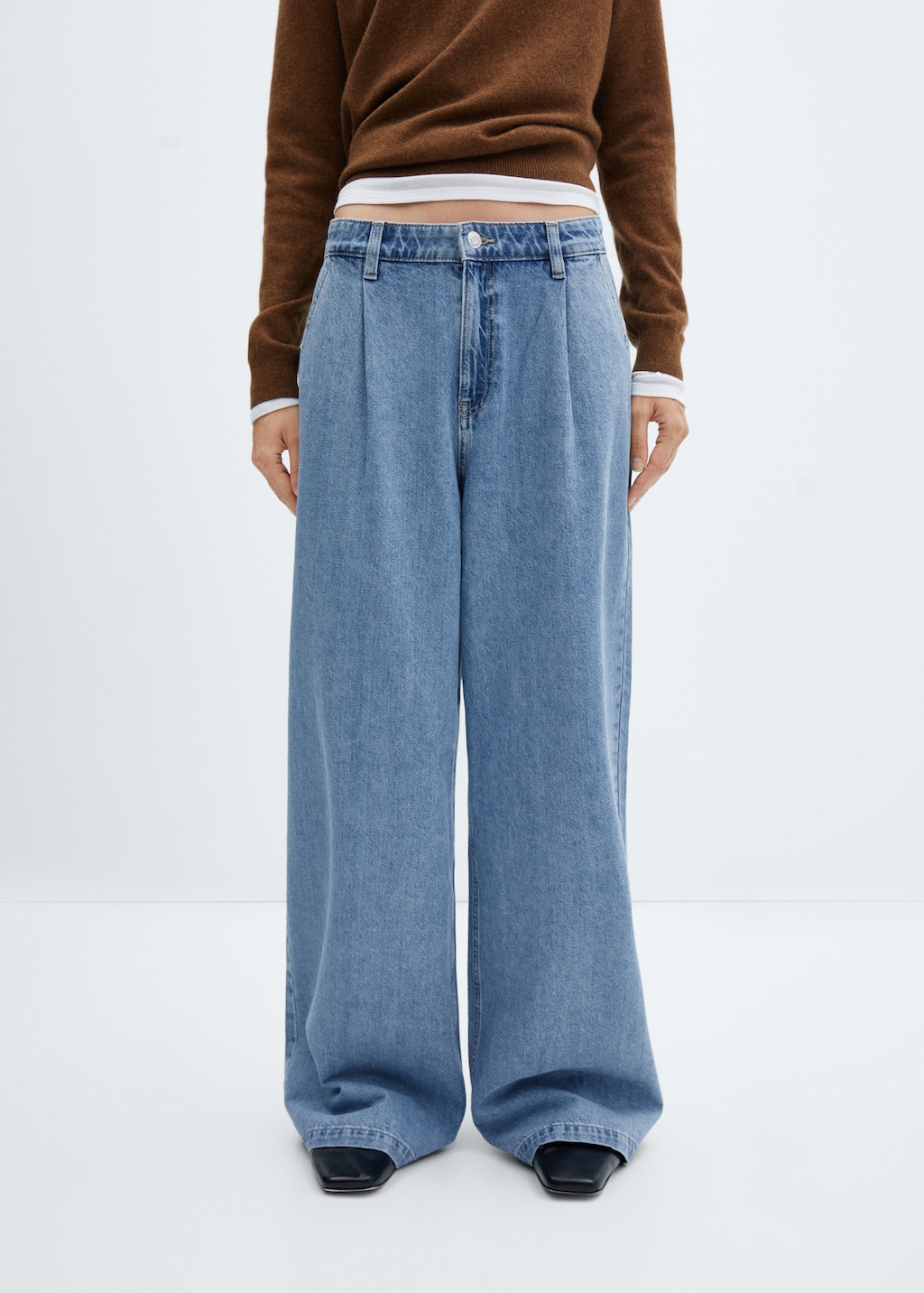 Wide-leg pleated jeans - Medium plane