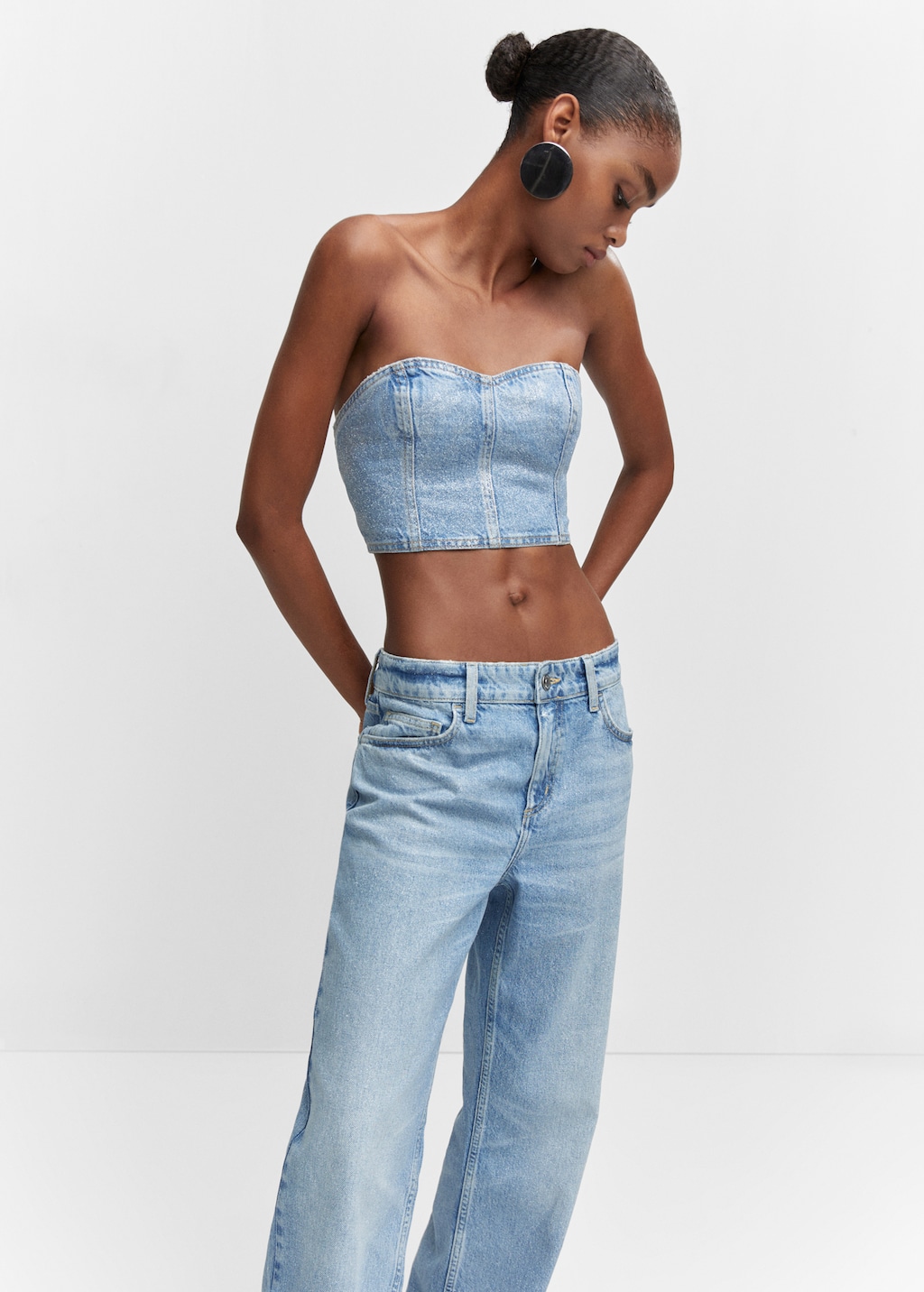 Top style corset en jean détails brillants - Plan moyen