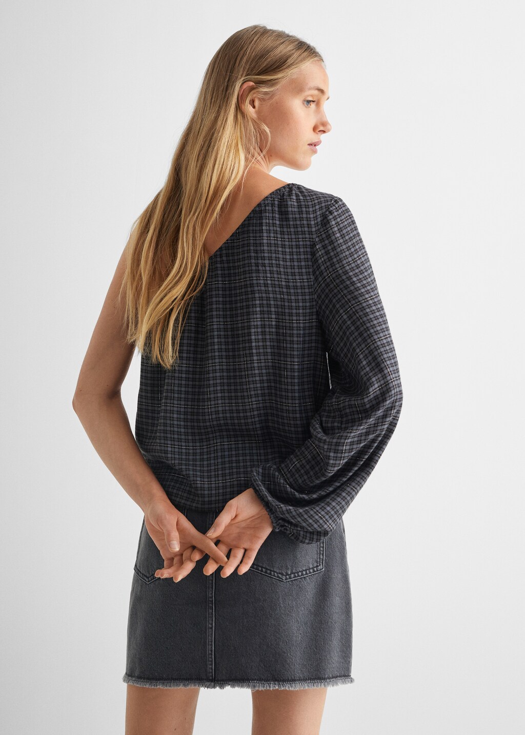 Asymmetrische geruite blouse - Achterkant van het artikel