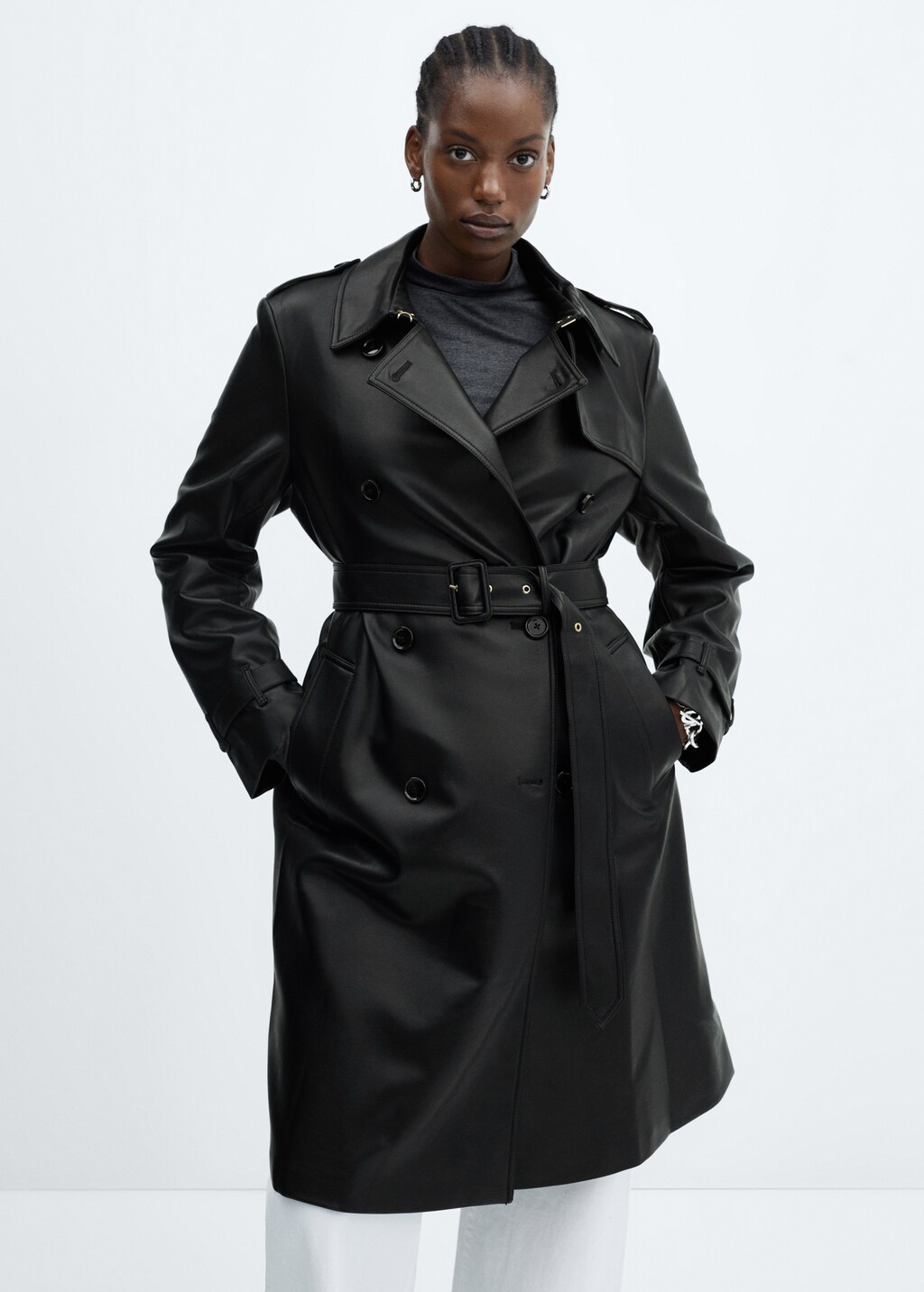 Leather-effect trench coat - Details of the article 5