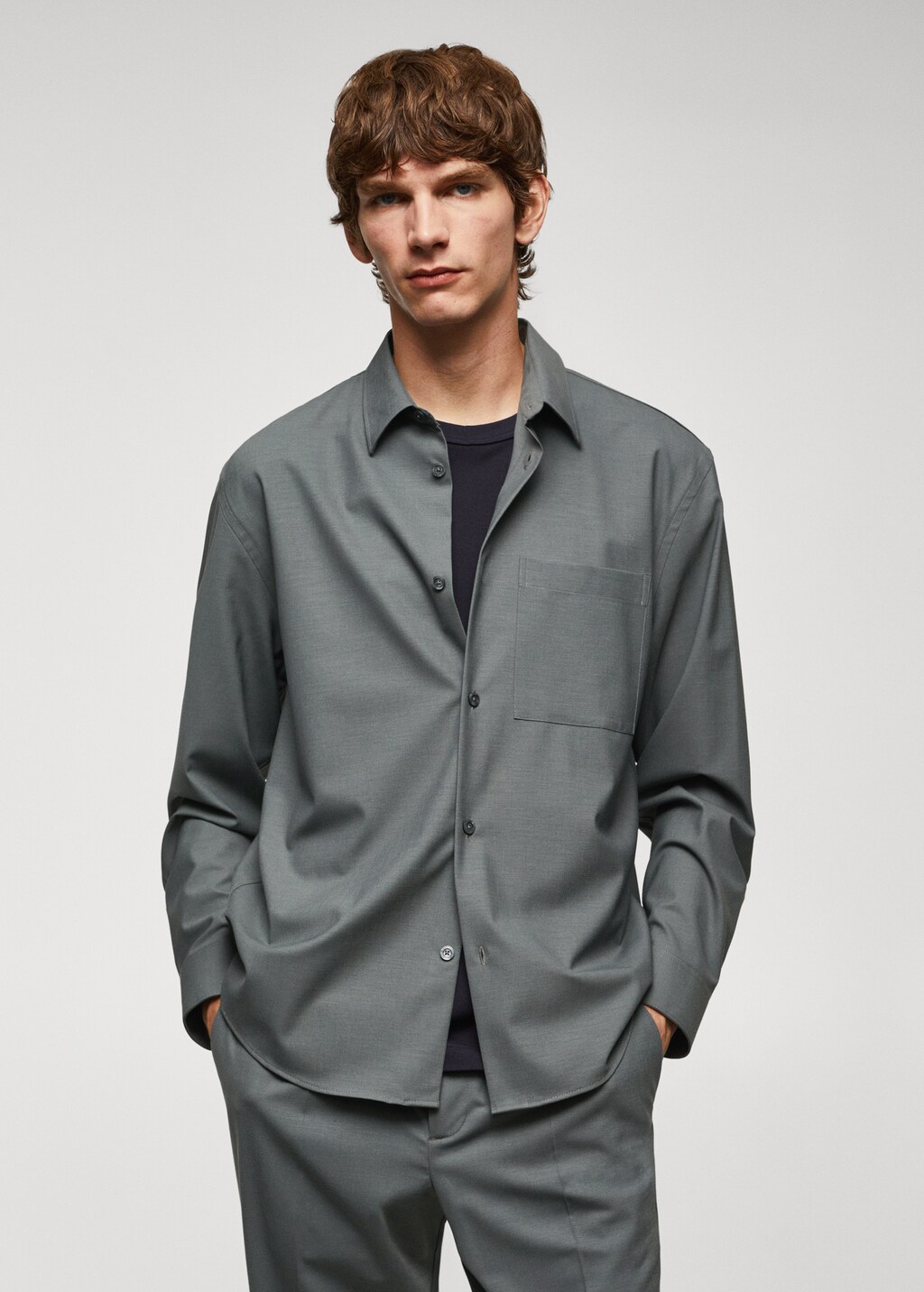 Oversized wool-blend overshirt - Medium plane