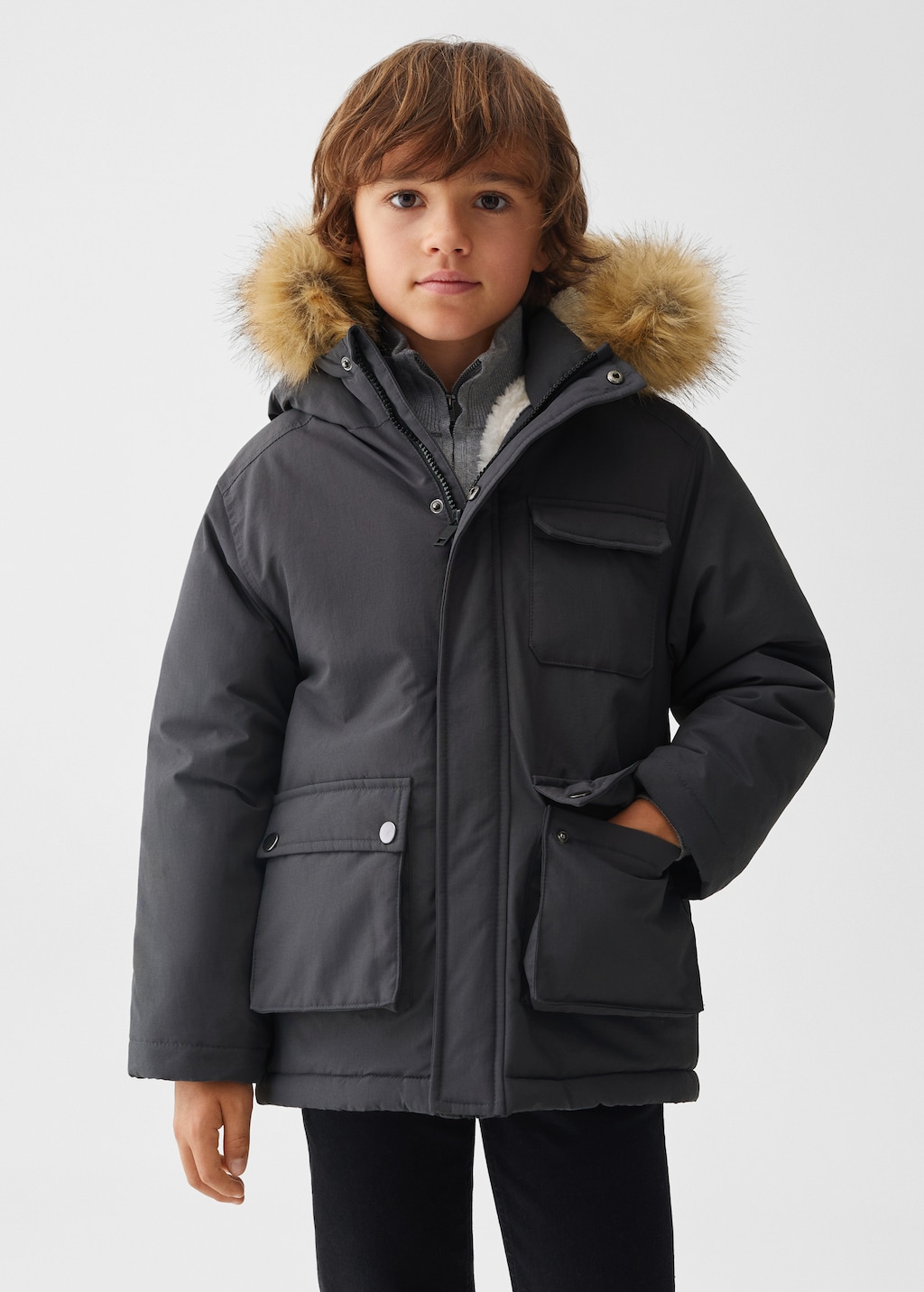 Anorak with shearling-effect hood - Medium plane