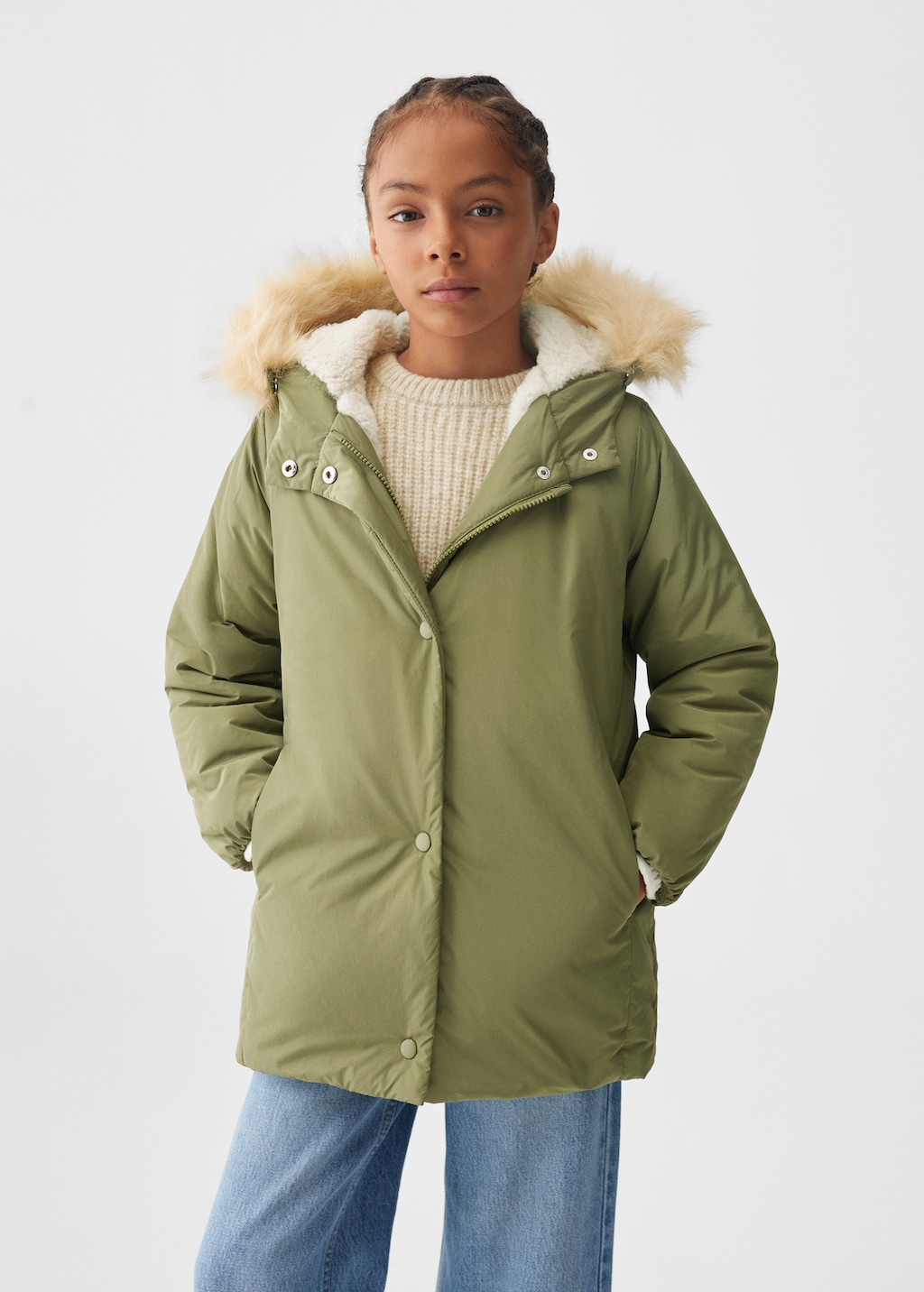 Anorak with shearling-effect hood - Medium plane